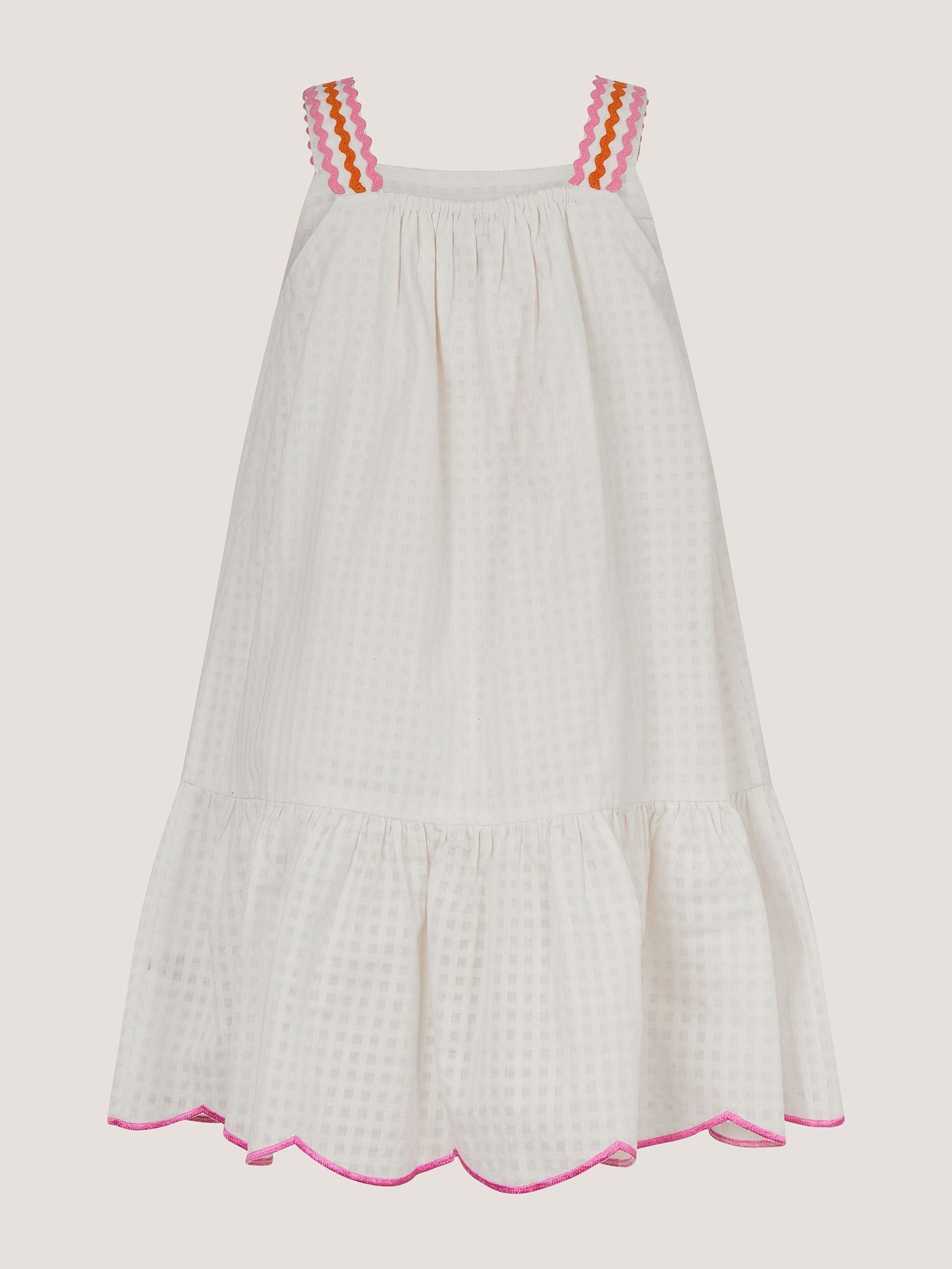 Monsoon White Pineapple Embroidered Scallop Trim Dress image 3
