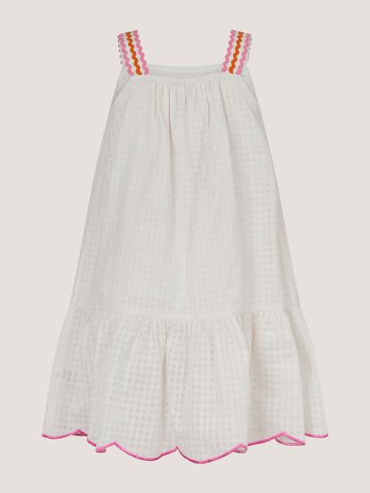 Monsoon White Pineapple Embroidered Scallop Trim Dress image 3
