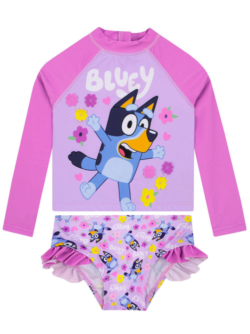 Character Pink Bluey Long Sleeve Swimsuit With Frills image 1