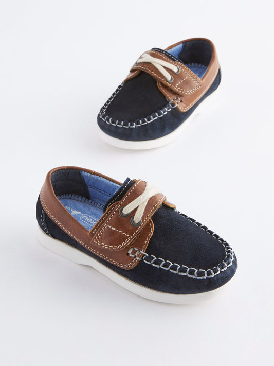 Navy Blue Leather Boat Shoes image 1