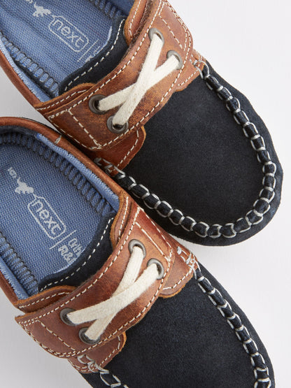 Navy Blue Leather Boat Shoes image 6