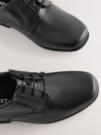 Black Standard Fit (F) School Leather Lace-Up Shoes image 3