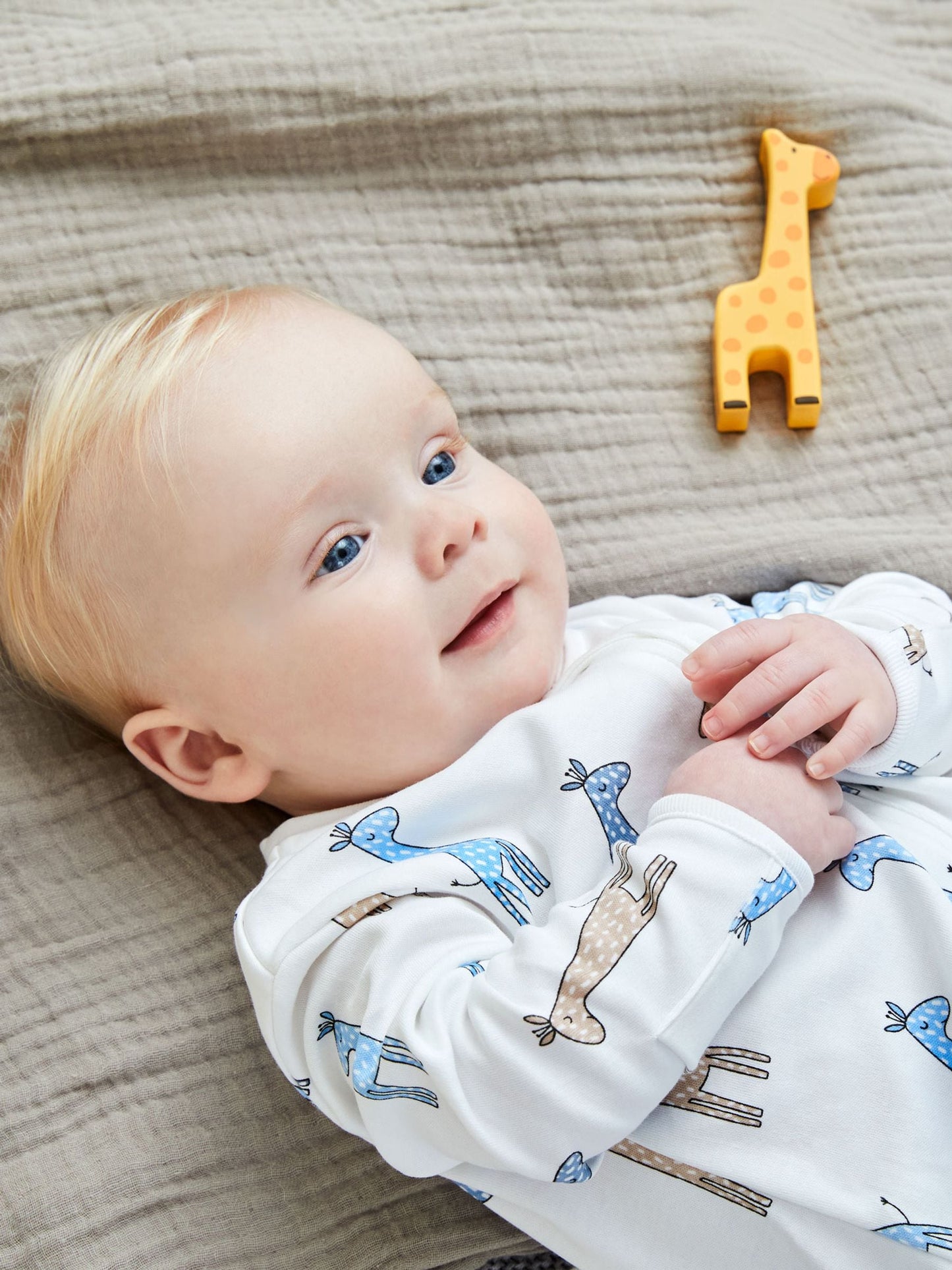 JoJo Maman Bébé White Giraffe Print Zip Cotton Baby Sleepsuit image 2