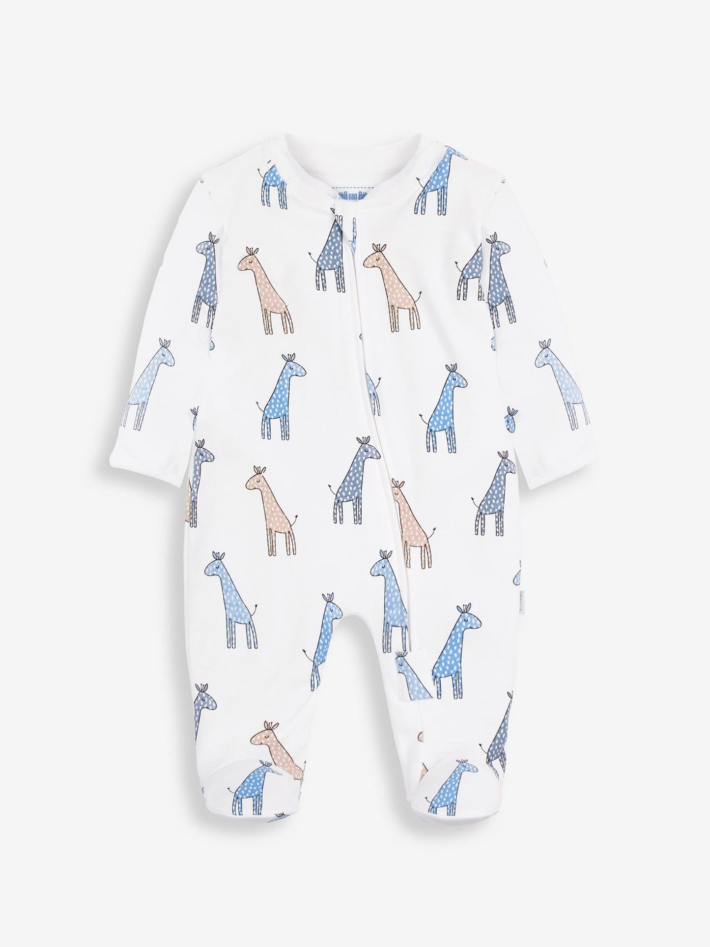 JoJo Maman Bébé White Giraffe Print Zip Cotton Baby Sleepsuit image 3