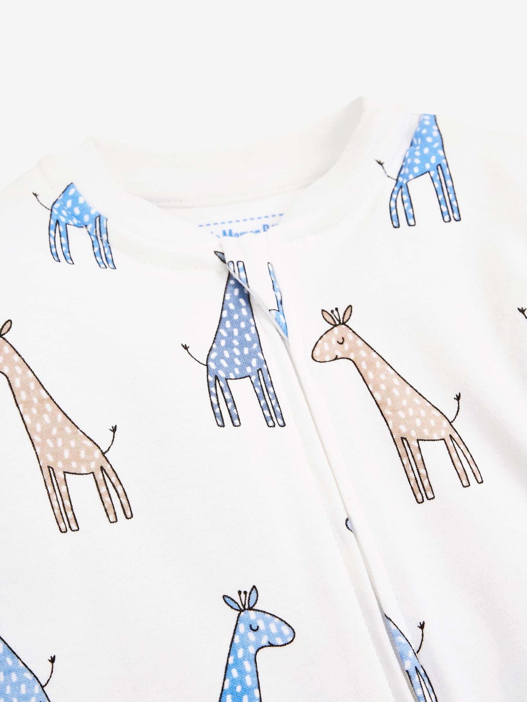 JoJo Maman Bébé White Giraffe Print Zip Cotton Baby Sleepsuit image 4