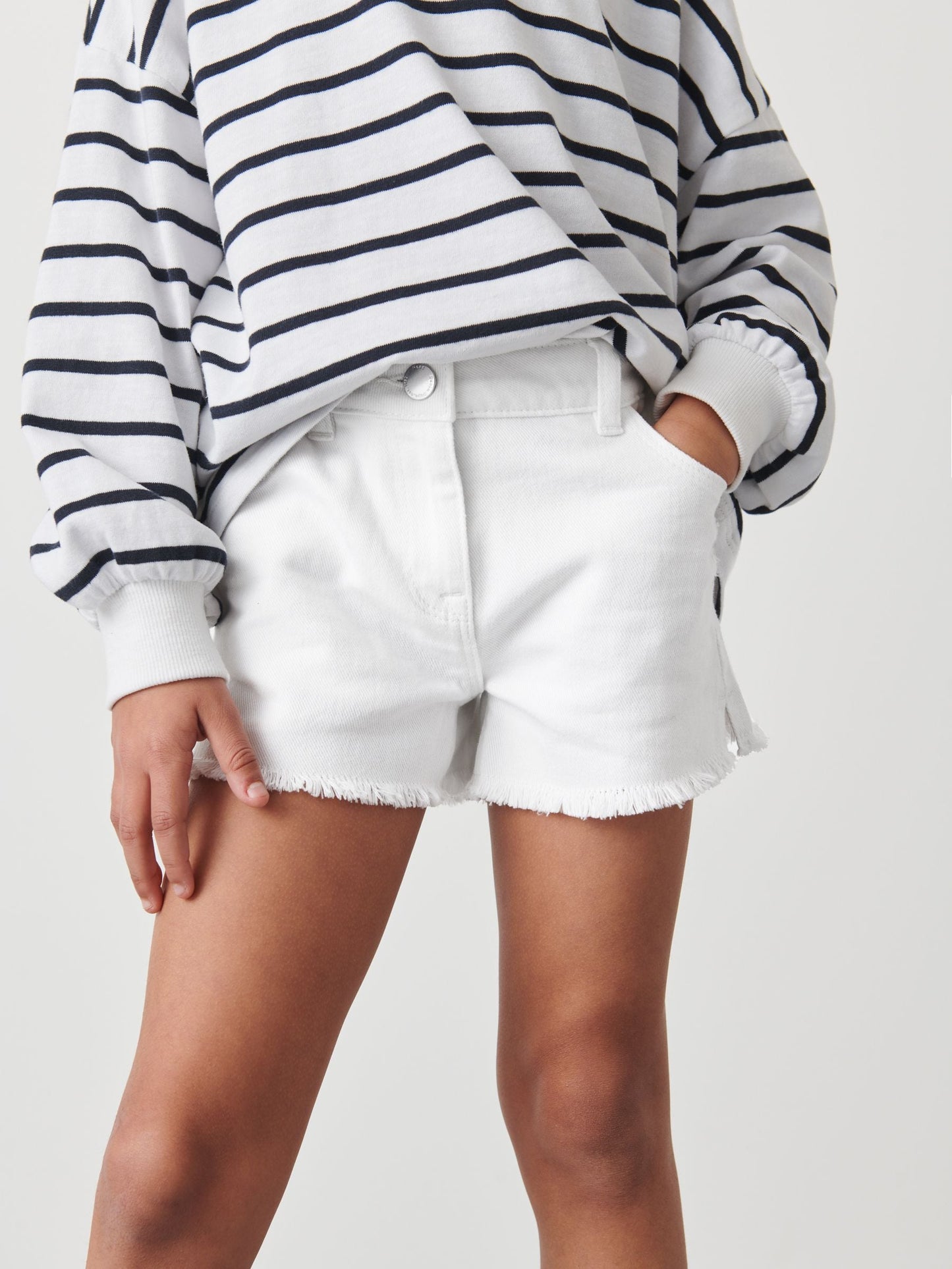 Dsiney Kidz - White Regular Length Frayed Edge Denim Shorts (3-16yrs) image 1
