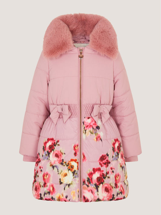 Monsoon Pink Blurred Floral Print Puffer Coat - image 2