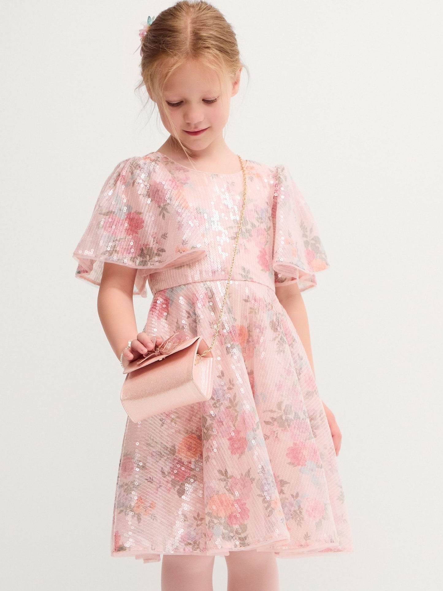 Dsiney Kidz - Monsoon Pink Fern Floral Sequin Party Dress image 1