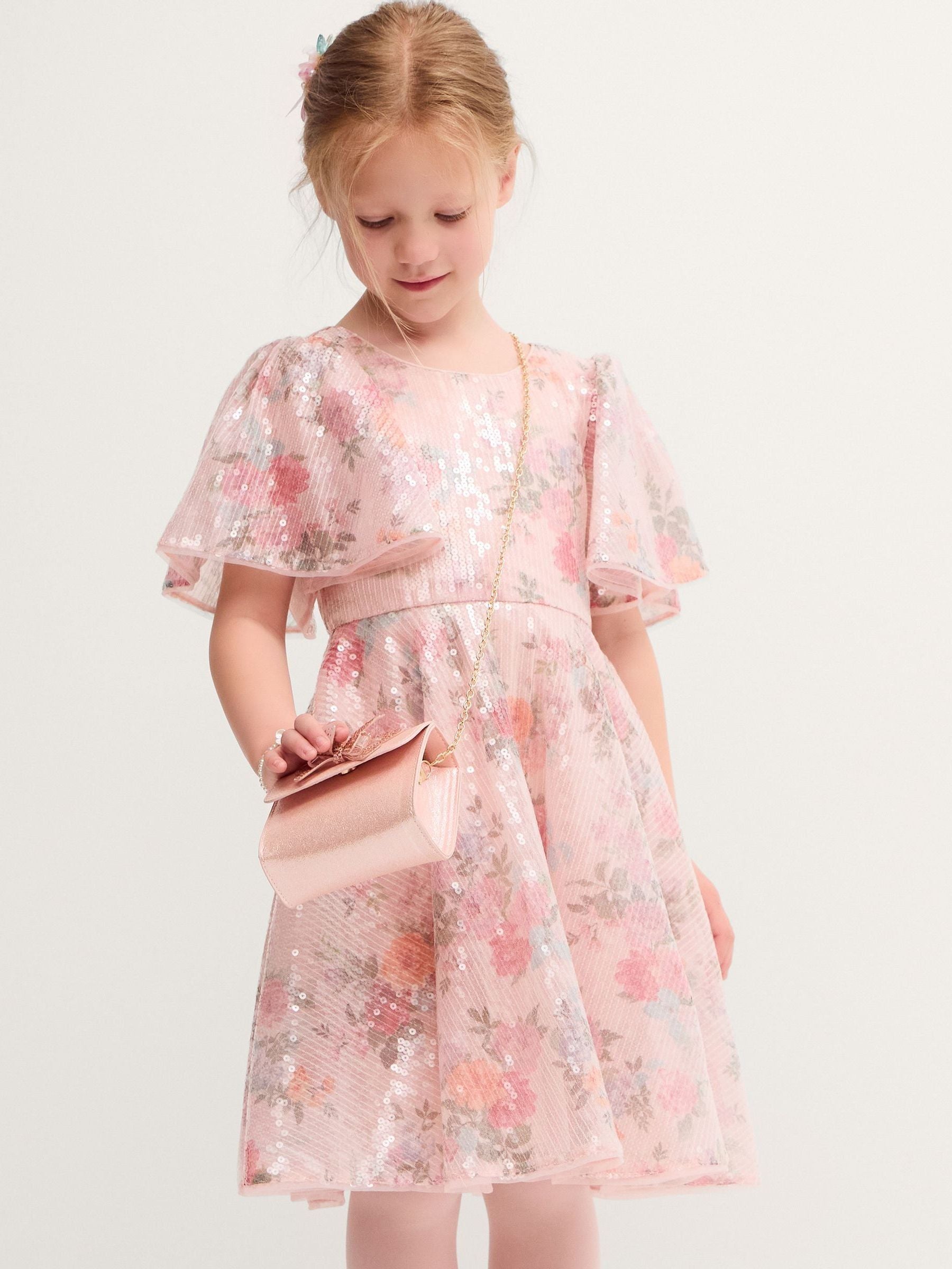 Dsiney Kidz - Monsoon Pink Fern Floral Sequin Party Dress image 1