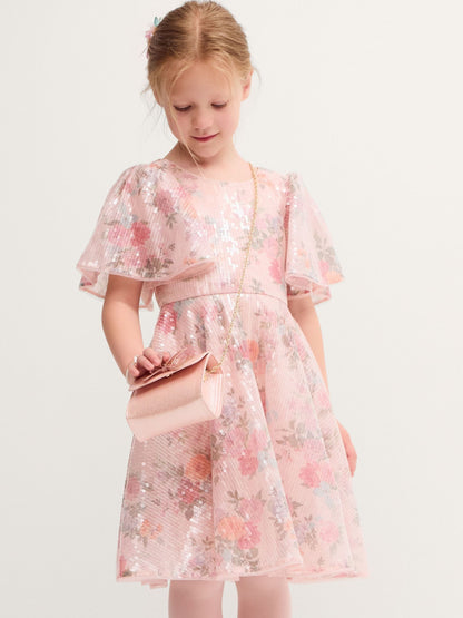 Dsiney Kidz - Monsoon Pink Fern Floral Sequin Party Dress image 1