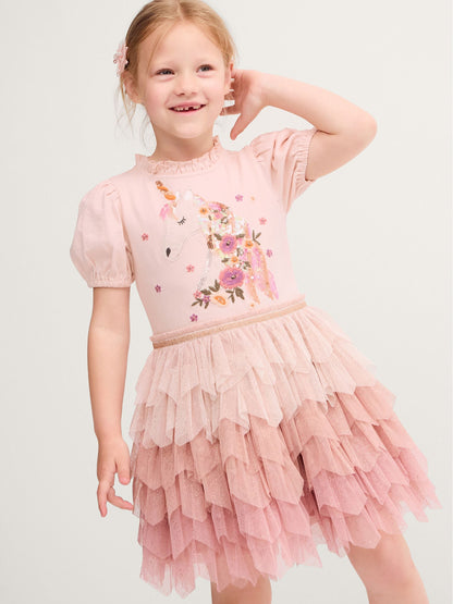 Dsiney Kidz - Monsoon Pink Unicorn Embellished Tiered Disco Dress image 1