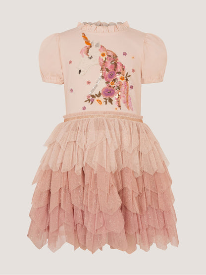 Dsiney Kidz - Monsoon Pink Unicorn Embellished Tiered Disco Dress image 2