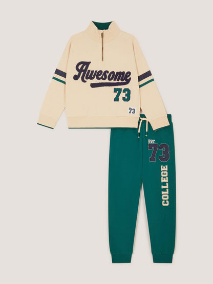 Dsiney Kidz - Monsoon Green Slogan Half Zip Sweatshirt & Joggers Set image 1