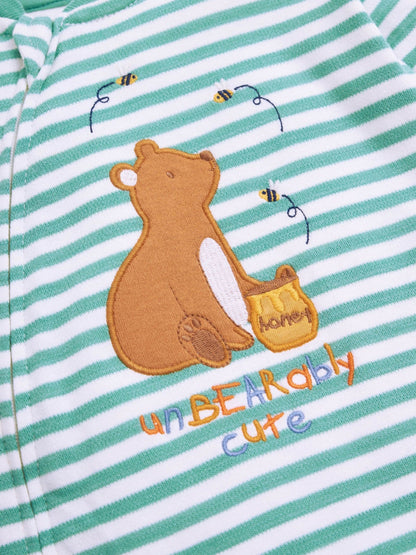 JoJo Maman Bébé Green Bear Appliqué Zip Cotton Baby Sleepsuit image 6