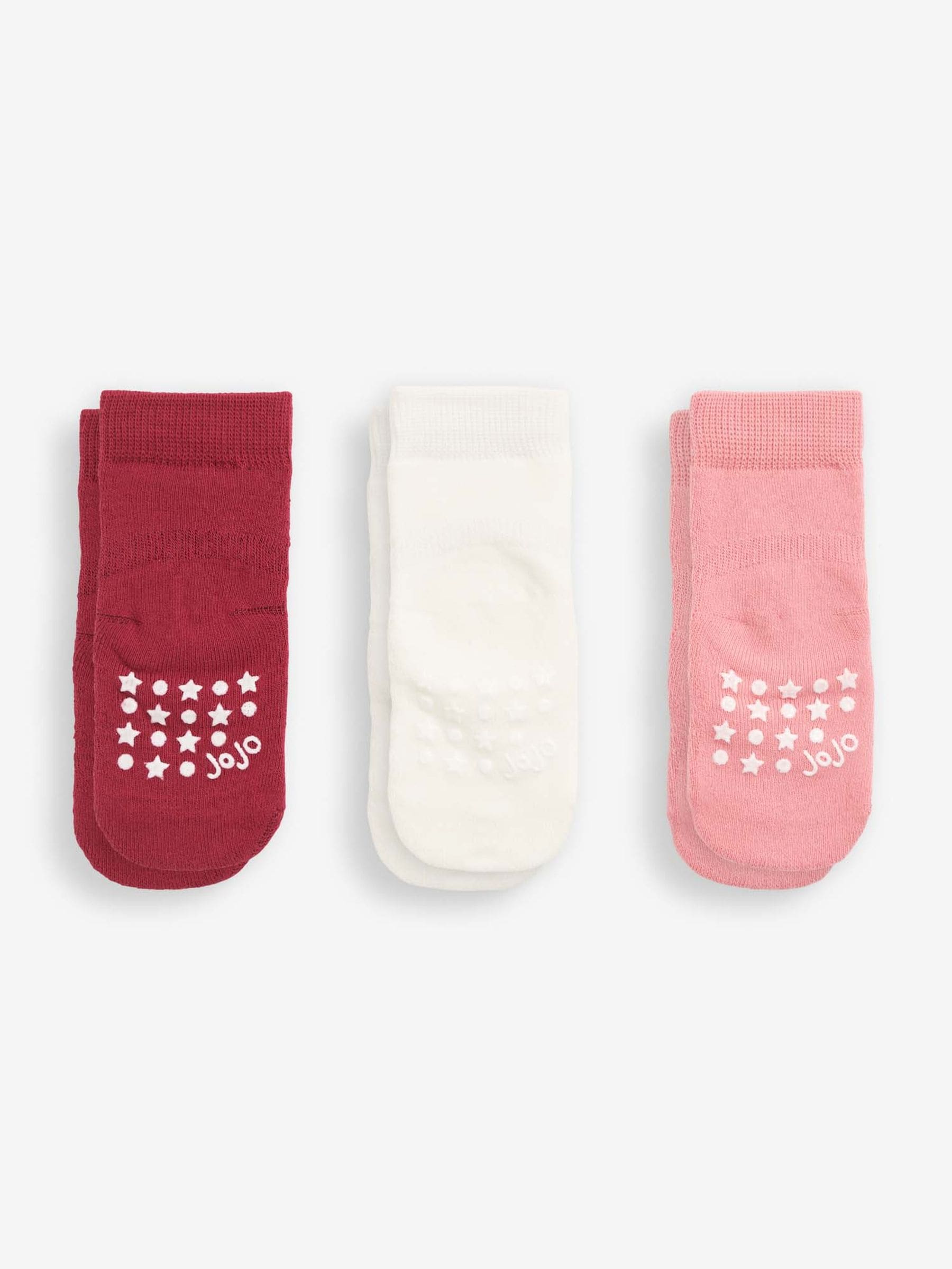 JoJo Maman Bébé Berry Pink 3-Pack Extra Thick Socks image 1