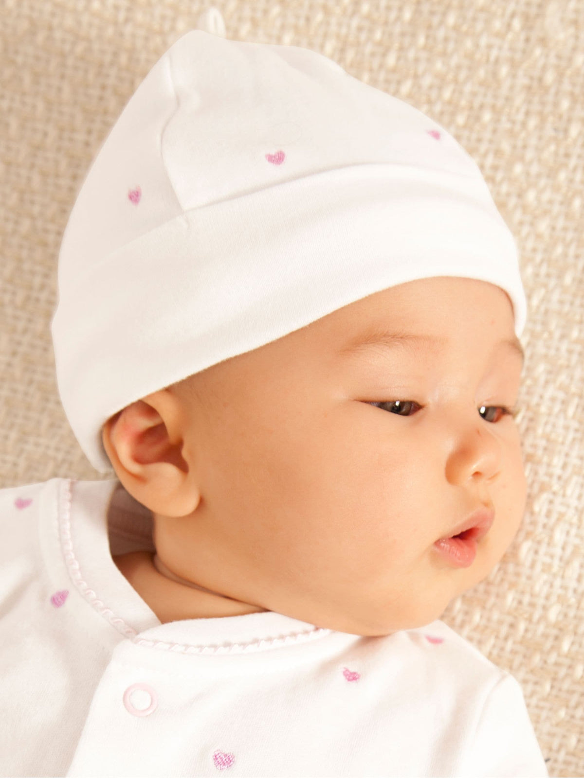 JoJo Maman Bébé Pink Heart Embroidered Cotton Baby Hat image 1