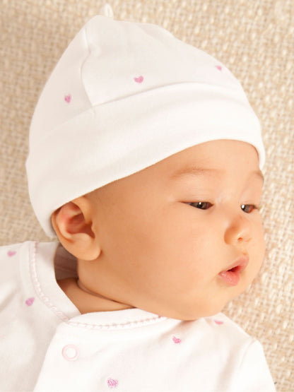 JoJo Maman Bébé Pink Heart Embroidered Cotton Baby Hat image 1