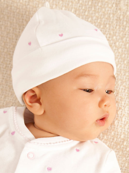 JoJo Maman Bébé Pink Heart Embroidered Cotton Baby Hat image 1