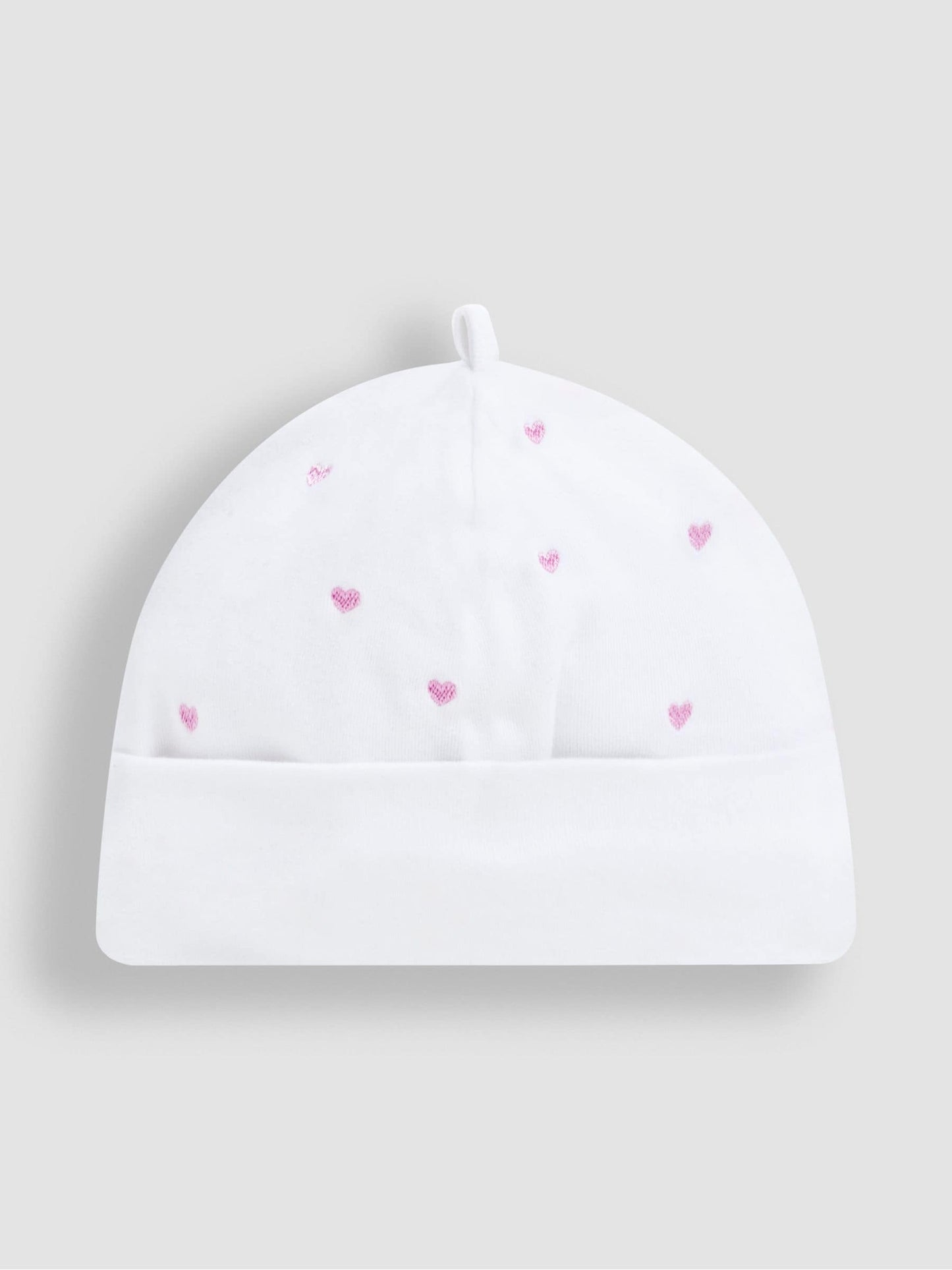 JoJo Maman Bébé Pink Heart Embroidered Cotton Baby Hat image 2