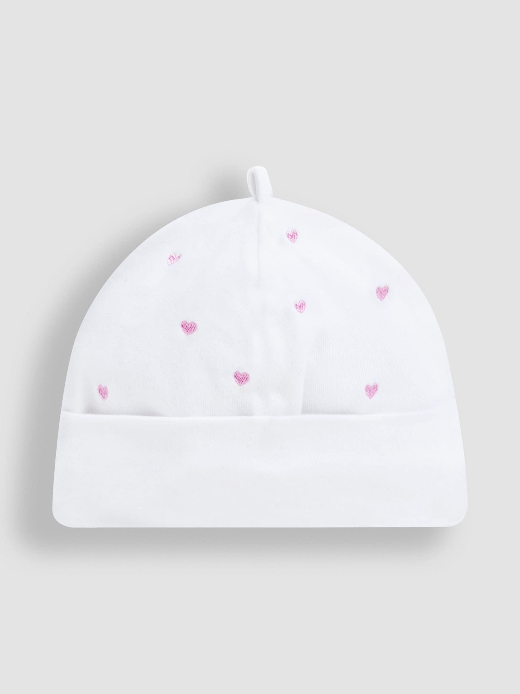 JoJo Maman Bébé Pink Heart Embroidered Cotton Baby Hat image 2