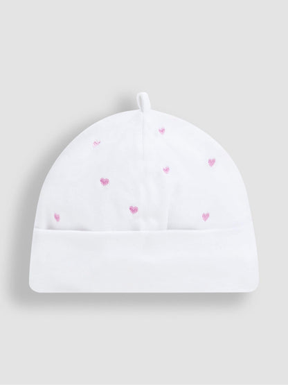 JoJo Maman Bébé Pink Heart Embroidered Cotton Baby Hat image 2