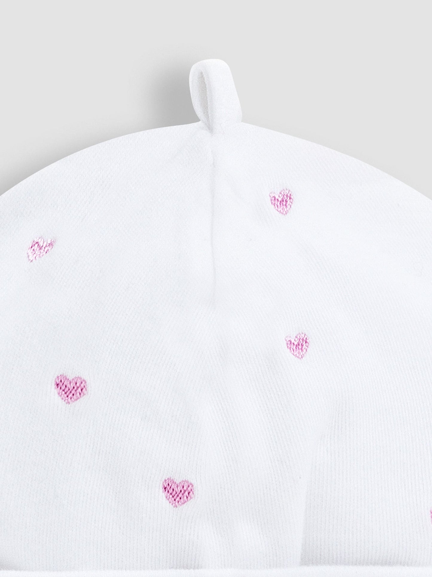 JoJo Maman Bébé Pink Heart Embroidered Cotton Baby Hat image 3