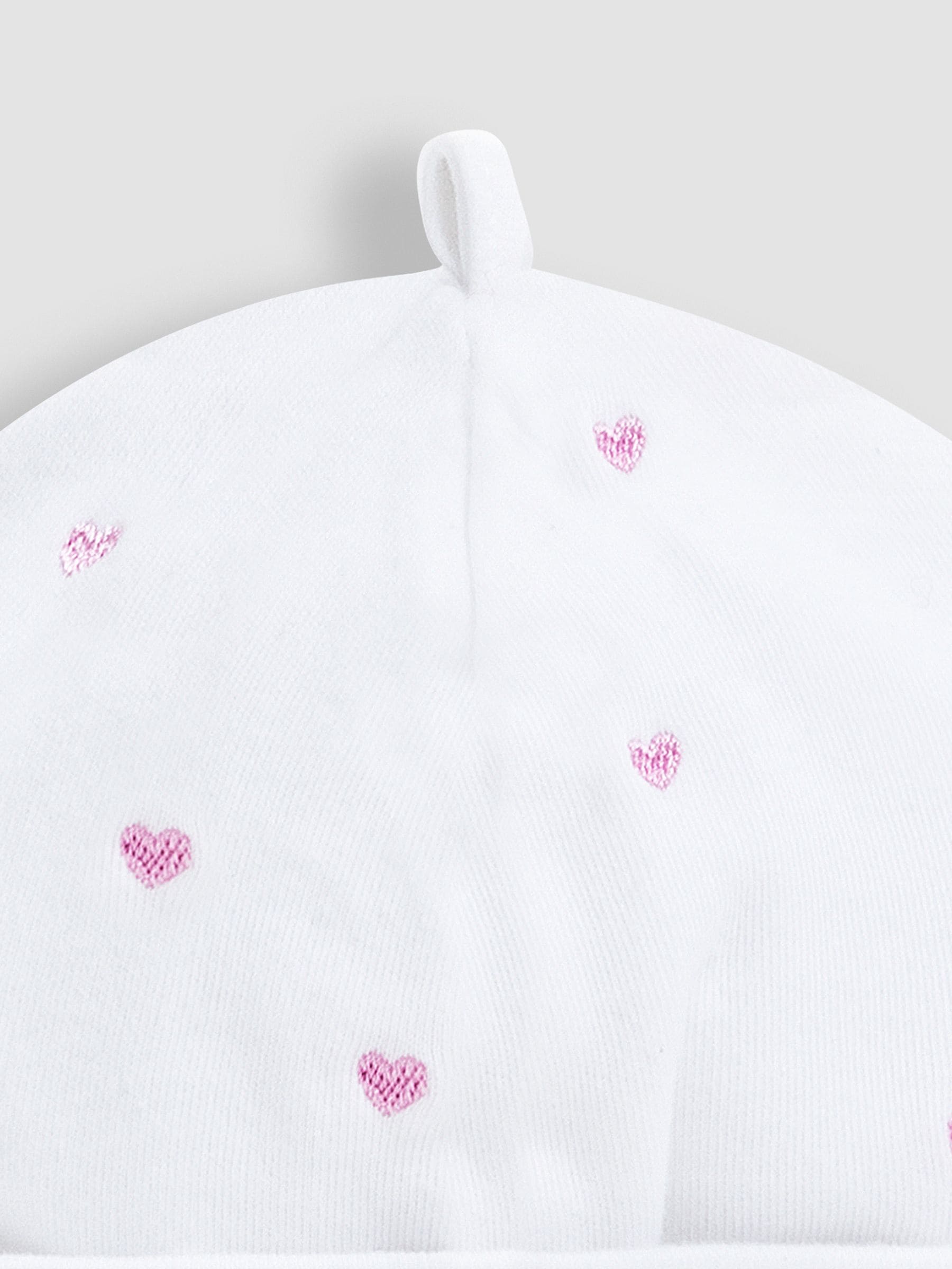 JoJo Maman Bébé Pink Heart Embroidered Cotton Baby Hat image 3