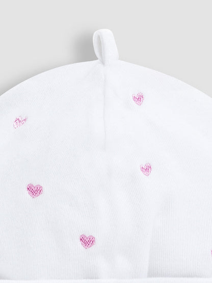 JoJo Maman Bébé Pink Heart Embroidered Cotton Baby Hat image 3