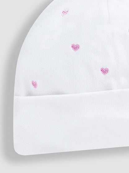 JoJo Maman Bébé Pink Heart Embroidered Cotton Baby Hat image 4