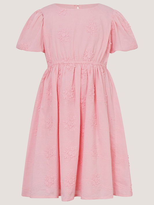 Dsiney Kidz - Monsoon Pink Puff Sleeve Floral Embroidered Dress image 2