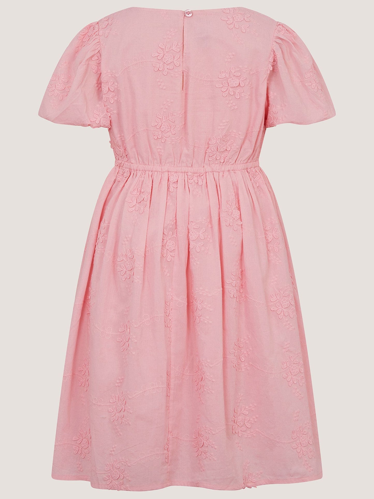 Dsiney Kidz - Monsoon Pink Puff Sleeve Floral Embroidered Dress image 3
