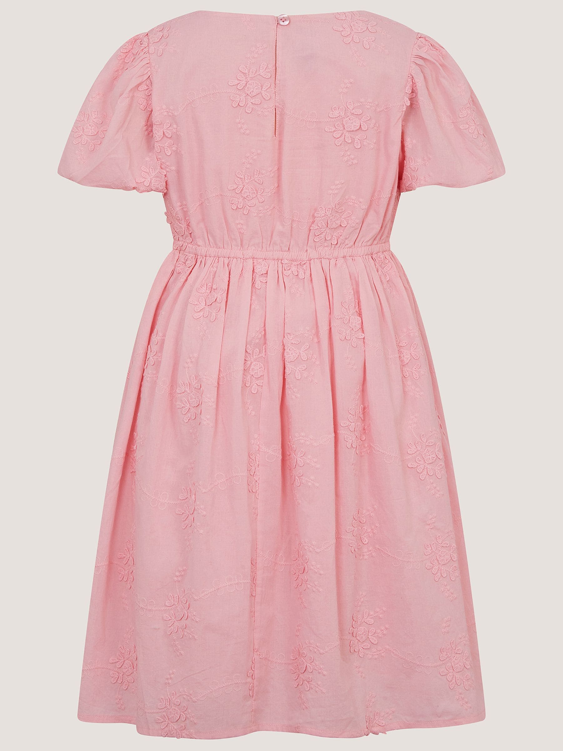 Dsiney Kidz - Monsoon Pink Puff Sleeve Floral Embroidered Dress image 3
