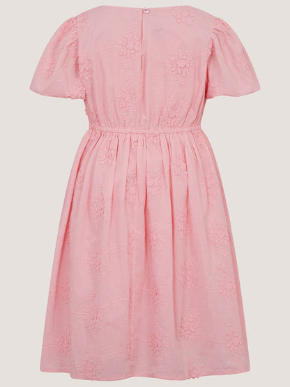 Dsiney Kidz - Monsoon Pink Puff Sleeve Floral Embroidered Dress image 3