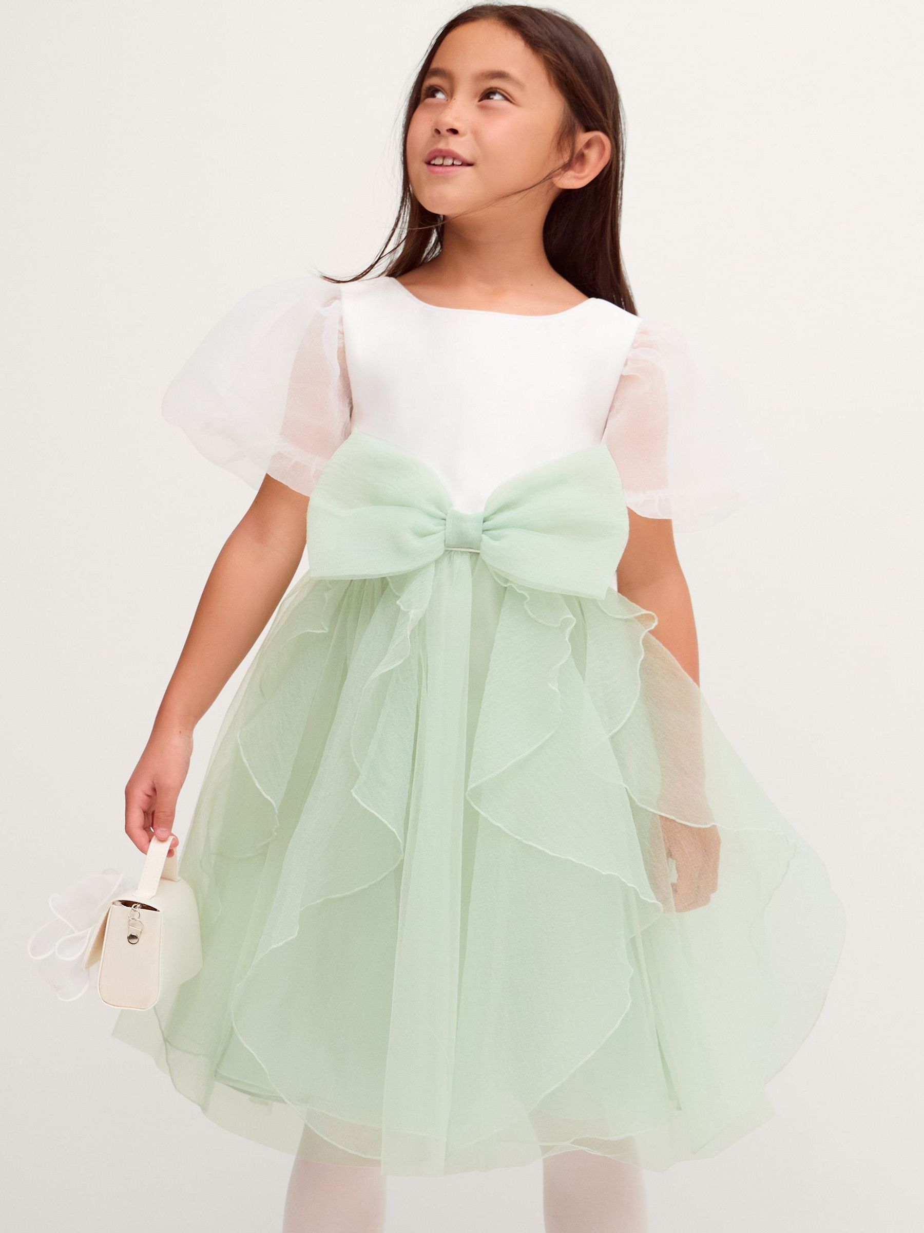 Dsiney Kidz - Monsoon Green Raphela Puff Sleeve Bow Party Dress image 1