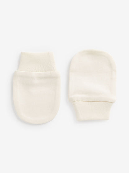 Cream 100% Cotton Baby Scratch Mitts 3 Pack Immediate