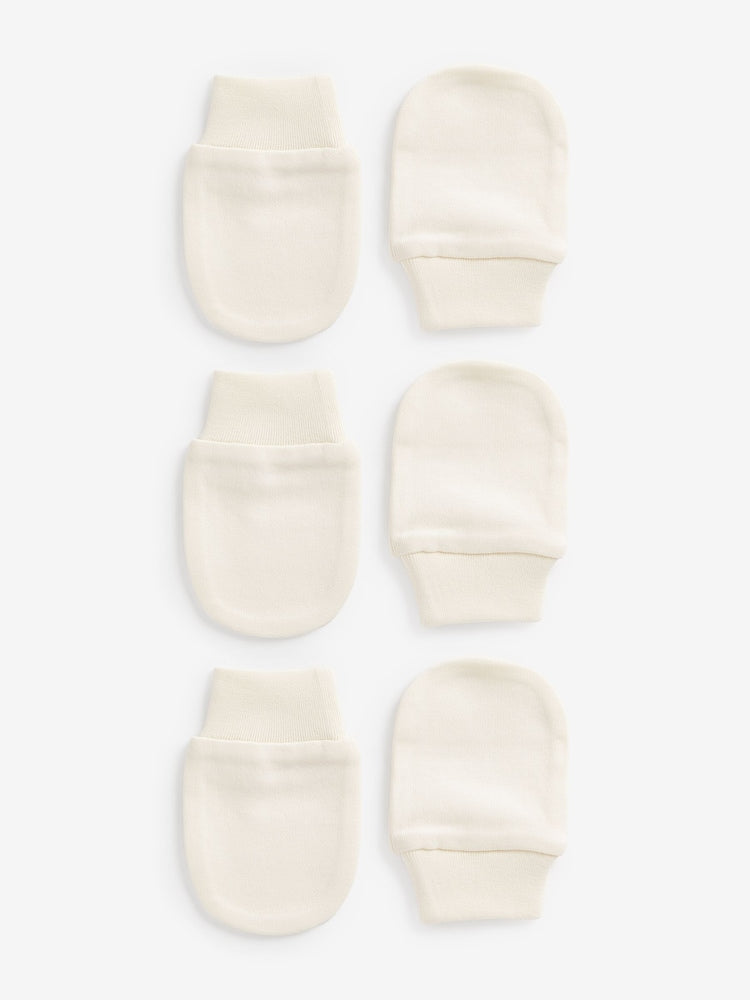 Cream 100% Cotton Baby Scratch Mitts 3 Pack Immediate