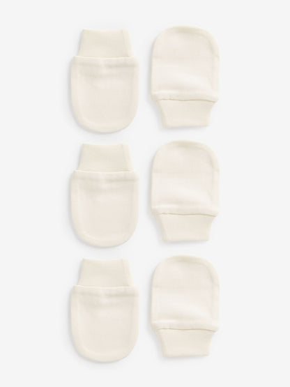 Cream 100% Cotton Baby Scratch Mitts 3 Pack Immediate