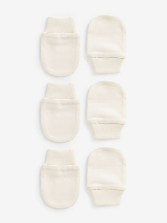 Cream 100% Cotton Baby Scratch Mitts 3 Pack Immediate