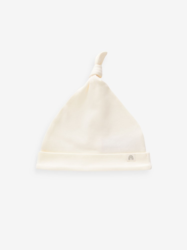 Cream 100% Cotton Tie Top Baby Hats 3 Pack Immediate