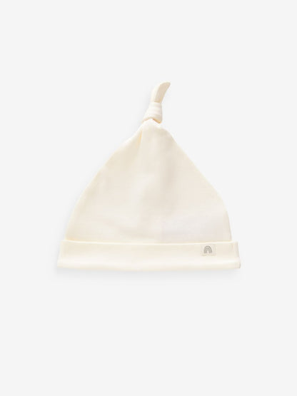 Cream 100% Cotton Tie Top Baby Hats 3 Pack Immediate