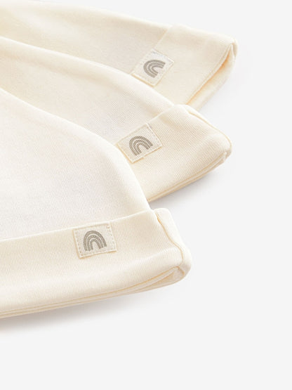 Cream 100% Cotton Tie Top Baby Hats 3 Pack Immediate