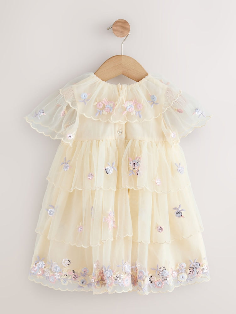 Cream Embroidered Mesh Dress (3mths-7yrs)