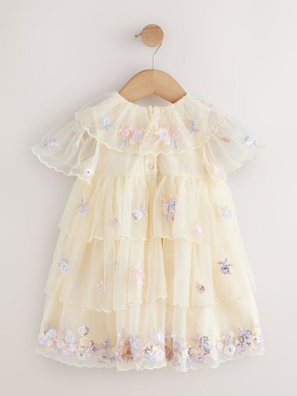 Cream Embroidered Mesh Dress (3mths-7yrs)