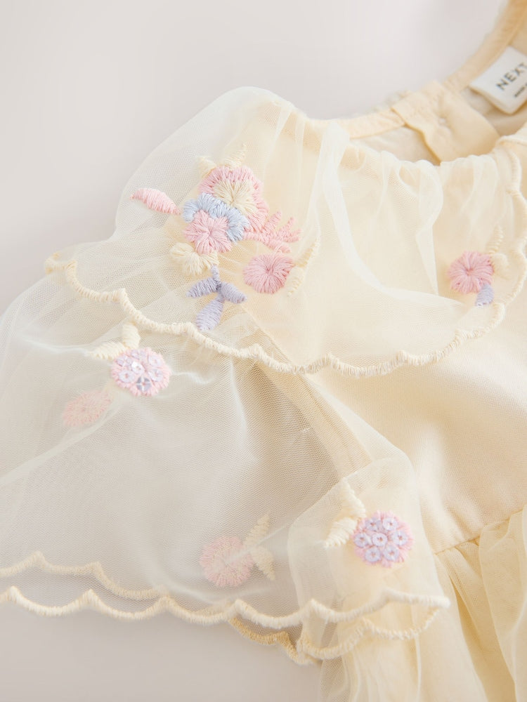 Cream Embroidered Mesh Dress (3mths-7yrs)