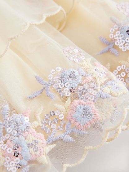 Cream Embroidered Mesh Dress (3mths-7yrs)