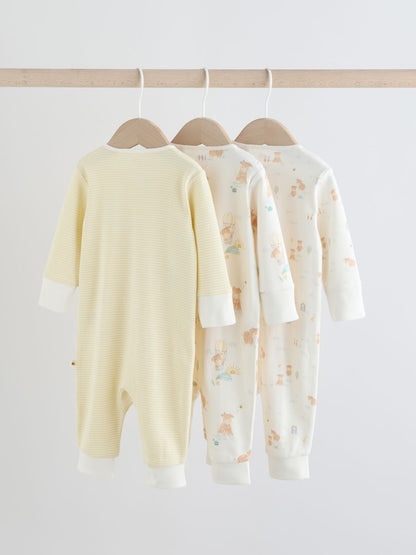 Cream Hamish Two Way Zip Baby Sleepsuits 3 Pack (0mths-3yrs)
