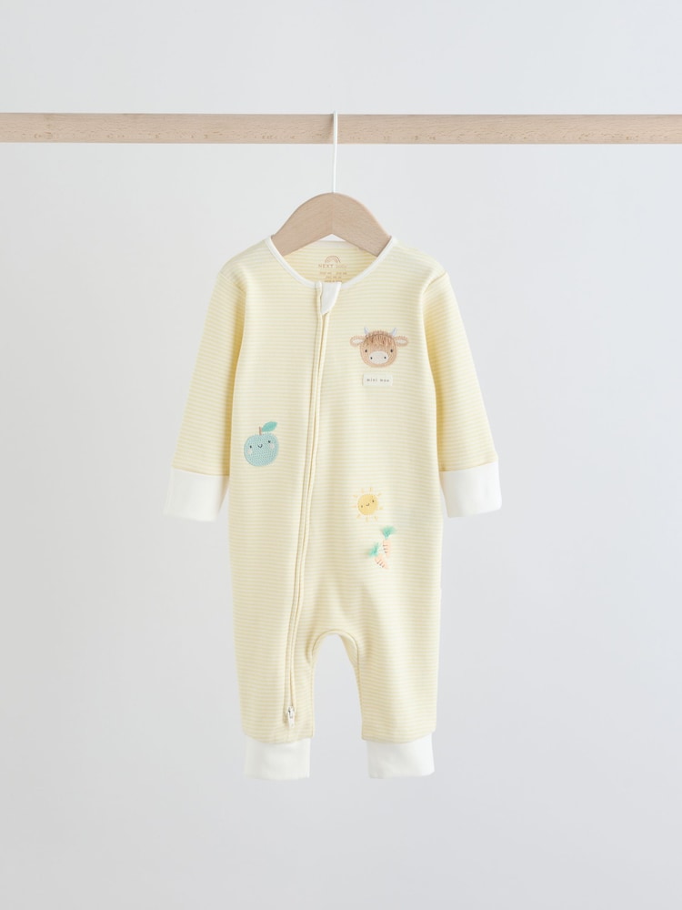 Cream Hamish Two Way Zip Baby Sleepsuits 3 Pack (0mths-3yrs)