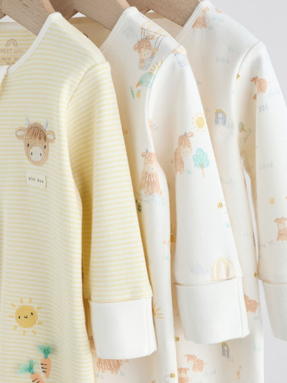 Cream Hamish Two Way Zip Baby Sleepsuits 3 Pack (0mths-3yrs)