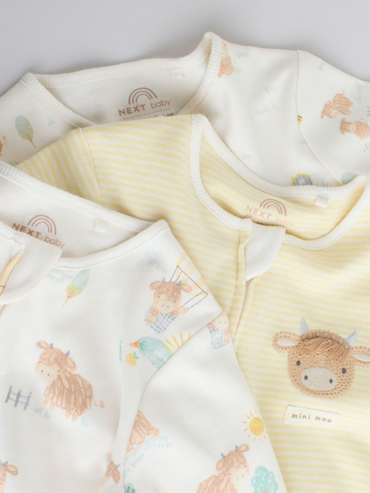 Cream Hamish Two Way Zip Baby Sleepsuits 3 Pack (0mths-3yrs)