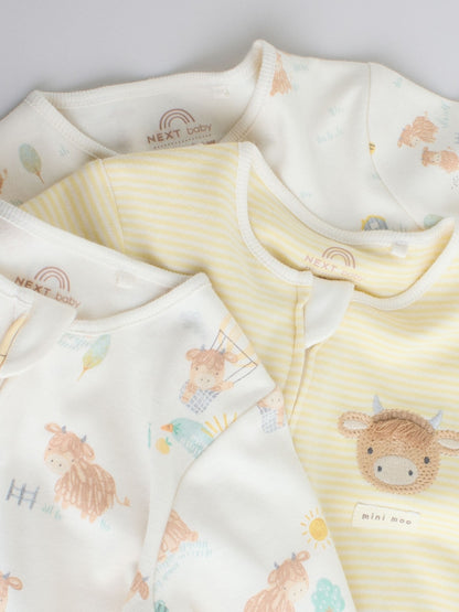 Cream Hamish Two Way Zip Baby Sleepsuits 3 Pack (0mths-3yrs)